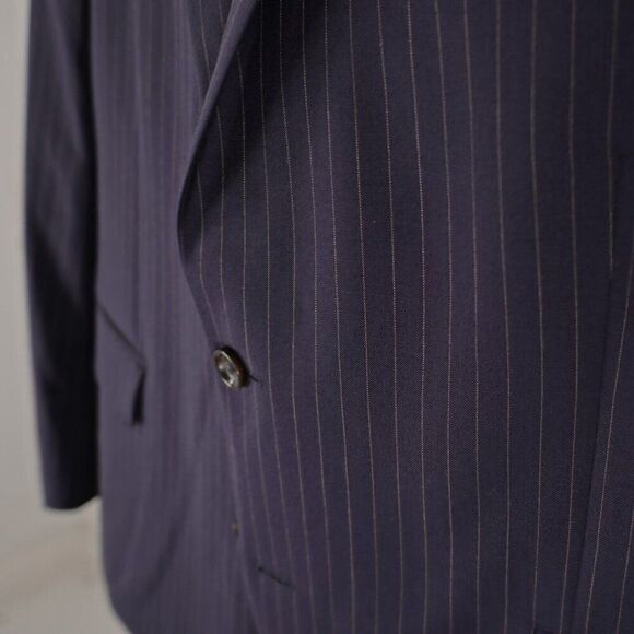 Stafford Super 100s Wool Blue Striped 2 Piece Suit 44R 37/33 Flat Front High Ris - Picture 7 of 16